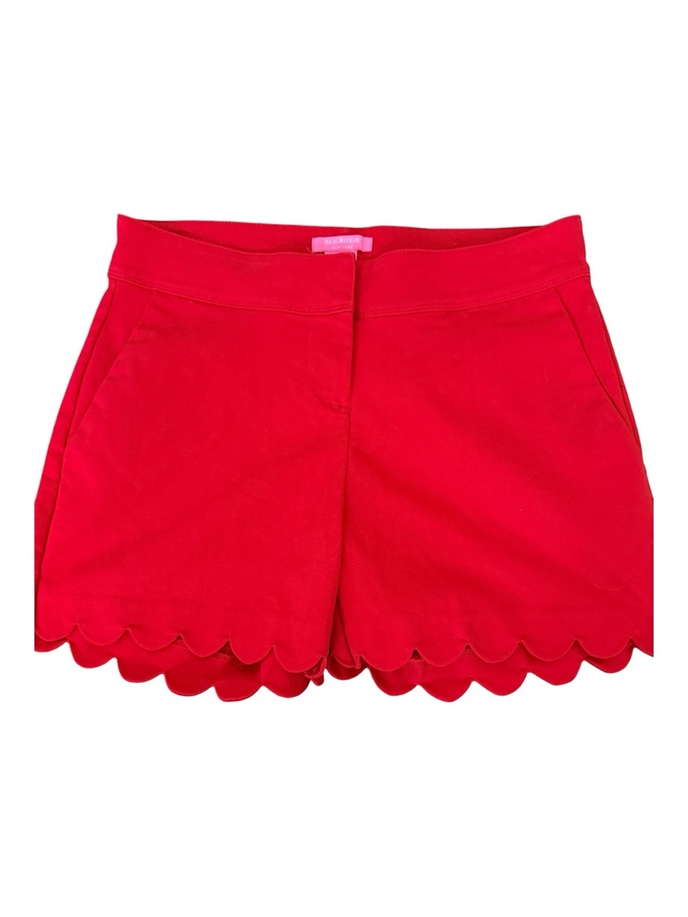 Isaac Mizrahi Red Scallop-Hem High Waist Shorts colorful beach collegiate cozy